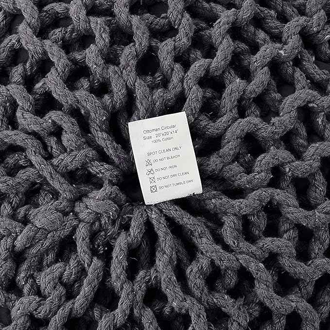 REDEARTH · Round Pouf Foot Stool Ottoman - Cotton Hand Knitted Dori Pouffe - Cord Boho Home Décor - Stuffed Cable Poof for Living Room - Bedroom (19.5"x19.5"x14") - Dark Gray, Set of 2