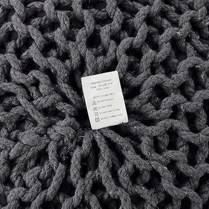 REDEARTH · Round Pouf Foot Stool Ottoman - Cotton Hand Knitted Dori Pouffe - Cord Boho Home Décor - Stuffed Cable Poof for Living Room - Bedroom (19.5"x19.5"x14") - Dark Gray, Set of 2