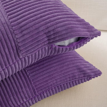 Fancy Homi 2 Packs Purple Lumbar Decorative Throw Pillow Covers 16x26 Inch for Living Room Couch Bed Sofa, Farmhouse Home Decor, Soft Striped Corduroy Rectangle Accent Cushion Case 65x40 cm