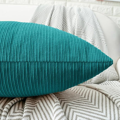 HWY 50 Teal Chenille Throw Pillow Covers 20x20 Inch with Triple Buttons, Soft Farmhouse Accent Decorative Cushion Cases for Couch Sofa Bed Living Room Pack of 2