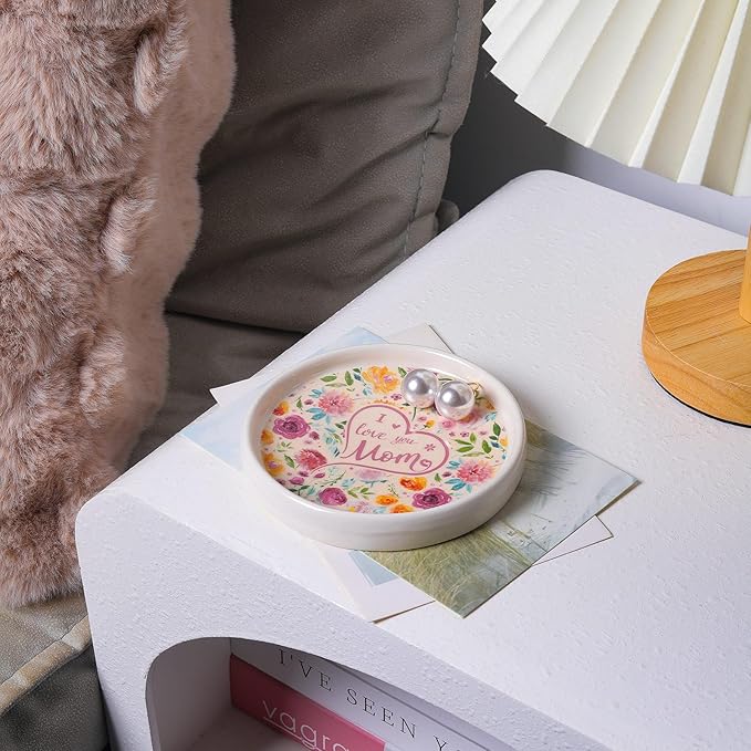 Potiera Ceramic Jewelry Tray, Decorative Ring Holder, Trinket Dish for Earrings Necklaces Watch Keys, Mother of the Bride Wedding Gifts, Mother's Day Birthday Christmas Gifts for Mom from Daughter
