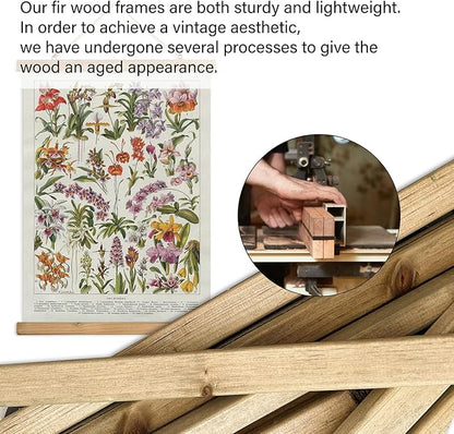 XIAOAIKA Botanical Floral Wall Art Prints - Set of 2, Antique Flower Illustration Posters with Wooden Hanging Frames, Vintage Garden Plant Decor 16 x 23 Inches