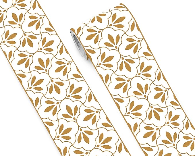 FLFK Wallpaper Border Gold and White Patterns Peel and Stick Wall Border Self Adhesive Wallpapers for Living Room Bedroom Kitchen Bathroom 7"x240"