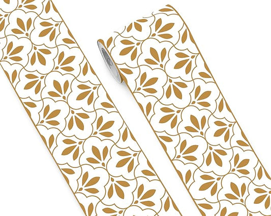 FLFK Wallpaper Border Gold and White Patterns Peel and Stick Wall Border Self Adhesive Wallpapers for Living Room Bedroom Kitchen Bathroom 7"x240"