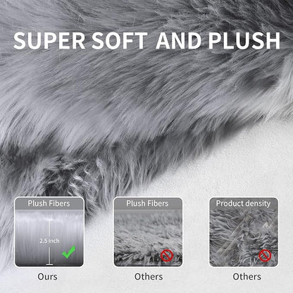 Faux Fur Area Rug, Grey Fluffy Rugs for Bedroom Living Room, 4'x6' Soft Shaggy Fuzzy Rug for Nursery, Indoor Plush Gray Floor Carpets for Kids Girls Boys Teen Dorm, Cute Home Decor, Rectangle