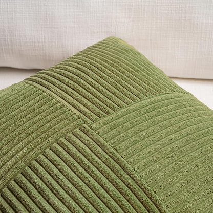 Fancy Homi 2 Packs Moss Green Euro Decorative Throw Pillow Covers 28x28 Inch for Bedroom Couch Bed, Farmhouse Boho Home Decor, Soft Corss Corduroy Patchwork Textured Square Cushion Case 71x71 cm