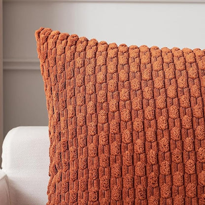 Kevin Textile Fall 14x36 Inch Long Lumbar 1 Pack Fall Boho Decorative Throw Pillow Cover Soft Striped Corduroy Rectangle Cushion Case Farmhouse Solid Color Accent for Living Room Couch Sofa Bed, Rust