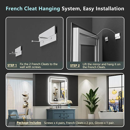 20x28 LED Bathroom Mirror with Lights, Backlit and Front Lit, Anti-Fog Lighted Vanity Mirrors for Bathroom Wall, Dimmable, 3-Color Light, Memory, Shatter-Proof, HD Tempered Glass, CRI＞90