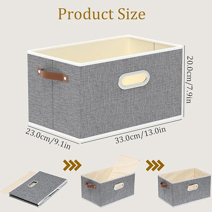 Yawinhe Fabric Storage Baskets, Foldable Closet Organizer for Shelves, Large Boxes with 3 Handles, Canvas Bins for Clothes, Grey, 12.99''Lx9.05''Wx7.87''H, 4-Pack