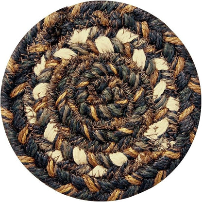 Homespice Kilimanjaro Jute Braided Rope Coasters 4", Warm Primitive Decor, Set of 6, Black and Tan - Durable, Absorbs Moisture, Easy to Clean and Protects Furniture