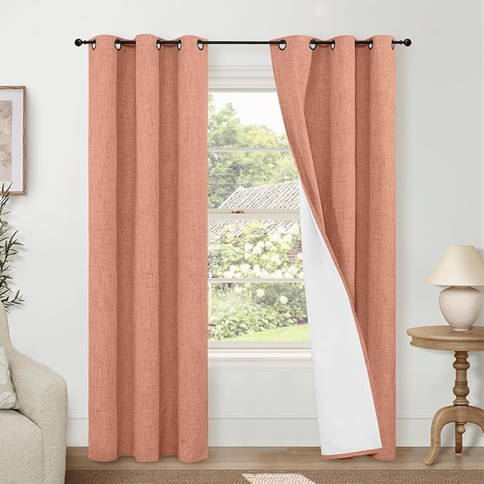 Lajode Linen Blackout Curtains 80 Inch Long for Living Room Narrow Window, 38 Inch Wide Thermal Insulated Complete Light Blocking Soundproof Small Curtains for Bedroom, 38x80 Inch 2 Panels, Terracotta