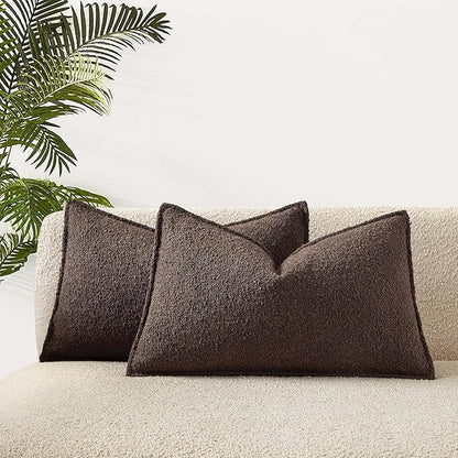 JUSPURBET Brown Decorative Pillow Covers 14x24 Set of 2 Throw Pillow Covers for Couch Sofa Bed Cozy Boucle Textured Lumbar Cushion Covers Cases with Hidden Zipper for Living Room Home Decor