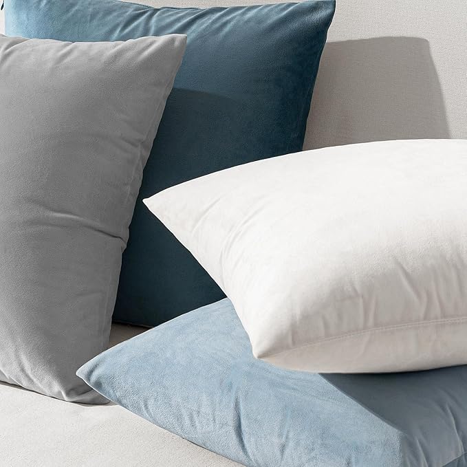 EMEMA Pack of 2 Velvet Throw Pillow Covers Decorative Square Pillowcase Soft Solid Cushion Case for Sofa Bedroom Chair Car 20x20 Inch White
