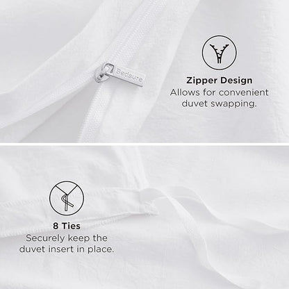 Bedsure 100% Washed Cotton Duvet Cover Twin - Bright White Minimalist Cotton Duvet Cover Linen Like for All Seasons - GentleSoft™ Plain Simple Bedding (Bright White, Twin, 68"x90")