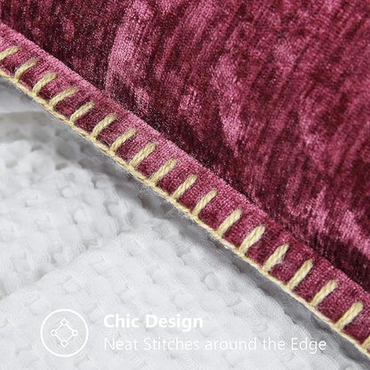 decorUhome Spring Chenille Soft Throw Pillow Covers 20x20 Set of 2, Farmhouse Velvet Neutral Decorative Pillow Covers with Stitched Edge for Couch Sofa Bed Home Decor, Rhododendron