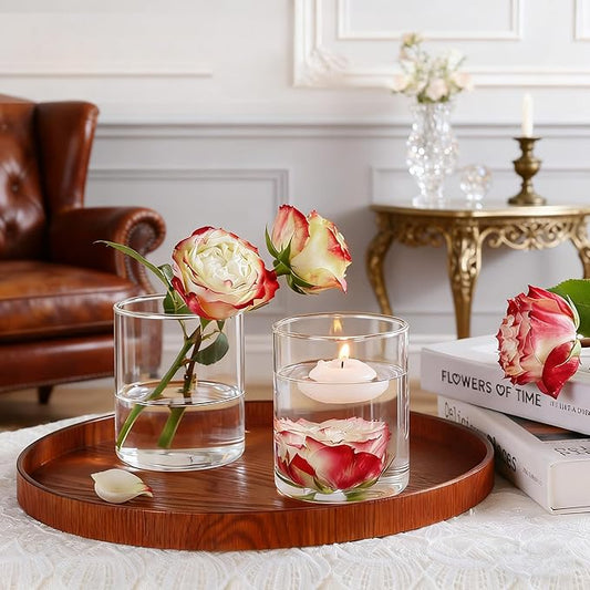 12pcs Small Glass Cylinder Vases for Centerpieces, 4 Inch Clear Flowers Vase for Wedding Decorations, Glass Hurricane Candle Holder for Home Decor Table Centerpiece