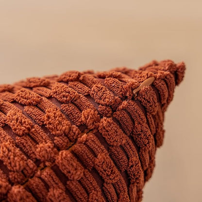 Kevin Textile Fall Pack of 2 Corduroy Decorative Throw Pillow Covers 26x26 Inch Soft Boho Striped Pillow Covers Modern Farmhouse Home Decor for Spring Sofa Living Room Couch Bed Burnt Brick