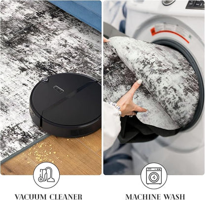 Modern Abstract Entryway Rug Indoor 2x3 Washable Non-Slip Soft Black Grey Small Area Rug Kitchen Mat Thin Print Faux Wool Floor Carpet for Entrance Bedroom Office