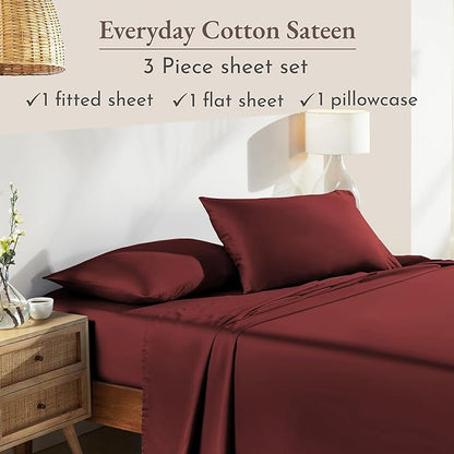 California Design Den Natural 100% Cotton Bed Sheets Twin Size Set - Soft Sateen Twin Sheets Set with Deep Pockets, Breathable and Durable Bedding for Dorm Rooms, College (Brick Red)