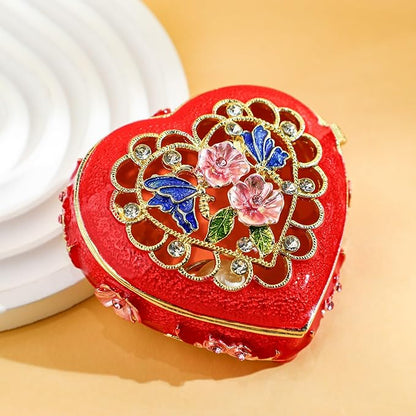 YU FENG 2.5inch Vintage Heart Trinket Box Small Hinged Trinket Boxes Red Jewelry Trinket Box Jeweled Ring Box Gift for Girl Women Christmas Gift