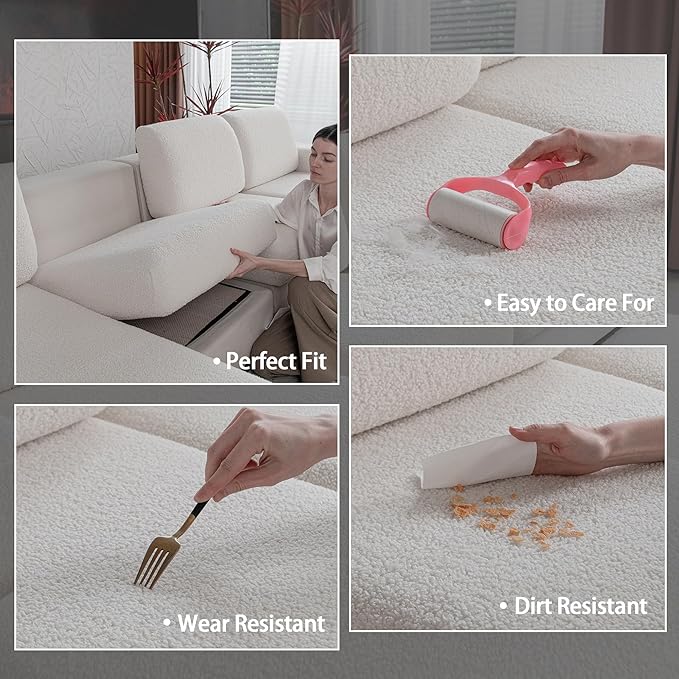 Couch Cushion Covers for Sectional Sofa, Stretch Soft Sofa Slipcovers Washable Wear-Resistant Universal Furniture Protector for Living Room(1 Piece Chaise Cover, Ivory)