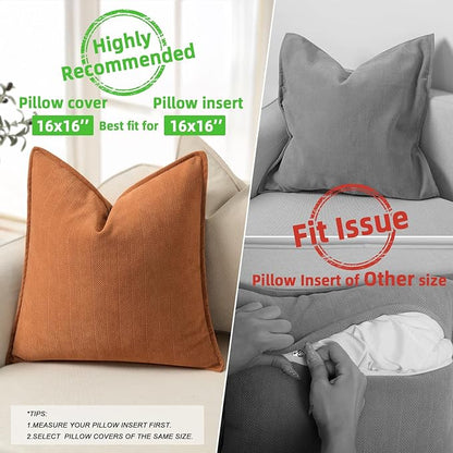 ZWJD Orange Pillow Covers 16x16 Set of 2 Chenille Throw Pillow Covers with Elegant Design Soft and Luxurious Decorative Throw Pillows for Couch, Bed, and Home Decor