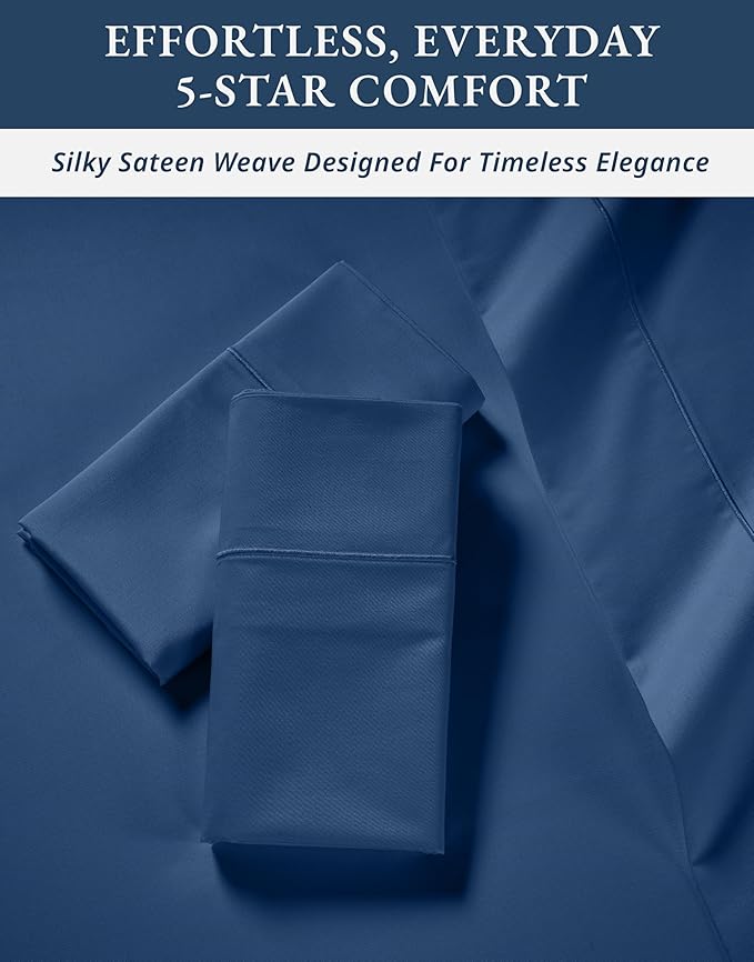LANE LINEN 100% Egyptian Cotton King Size Deep Pocket Sheet Sets, Soft & Comfy Natural Cooling Mercerized Cotton King Size Sheets Set 15" Deep Pocket - Set Sail