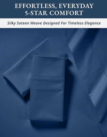 LANE LINEN 100% Egyptian Cotton King Size Deep Pocket Sheet Sets, Soft & Comfy Natural Cooling Mercerized Cotton King Size Sheets Set 15" Deep Pocket - Set Sail