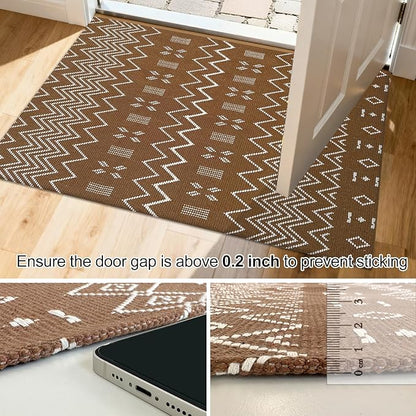 Indoor Door Mat 2x3 Washable Rug,Braided Area Rug,Front Door Mat with Non Slip Rubber Backed,Cotton Doormat for Front Entryway Bathroom Kitchen Bedroom,Brown/White