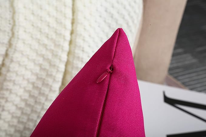 TangDepot Set of 2 Handmade Decorative Solid 100% Cotton Canvas Throw Pillow Covers/Cushion Covers, 45 Colors Available - (18"x18" 2 Pieces, Brilliant Rose)