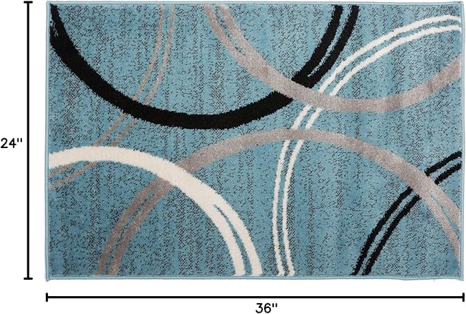 Rugshop Modern Wavy Circles Design Accent Rug, Carpet with Jute Backing for Entryway, Bathroom, or Kitchen, Blue, 2' x 3'