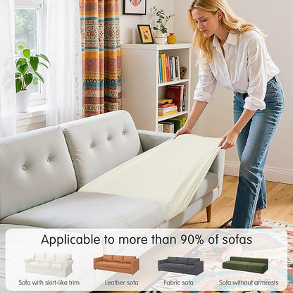 Hokway Stretch Couch Cushion Covers, 3 Piece Individual Sofa Cushion Slipcovers，Jacquard Sofa Seat Slipcover Set, Non-Slip Protector for Cushion (Creamwhite,Small-3PC)