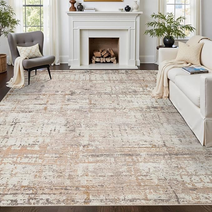 Area Rugs 8x10,Large Soft Rugs for Living Room, Washable Rug,Modern Neutral Abstract Rugs for Bedroom Dining Room, Non-Slip Foldable Thin Indoor Carpet, Stain Resistant(Beige Grey)