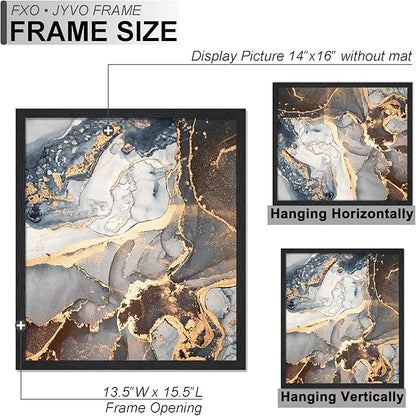 Engineered Wood 14x16 Picture Frame Set of 3, Black Frame for 14 x 16 Inch Picture Poster Photo, Light Weight 14 by 16 Frame with Wood-grain for Wall - 3 Pack/Black/14 x16