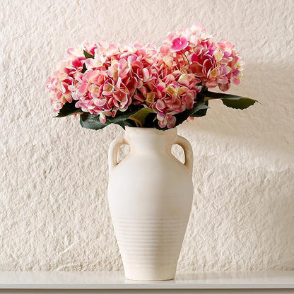 White Ceramic Rustic Flower Vase, 10.83 Inch Pottery Modern Vase for Shelf, Tabletop, Vintage Farmhouse Home Decor for Coffee Table, Living Room, Mantle, Fireplace, Entryway