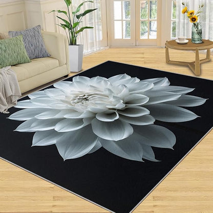 Petals Washable Area Rugs 3x5 Non-Slip Dahlia Living Room Rug White Flower Soft for Carpet Low Pile Indoor Door Mat & Room Decor