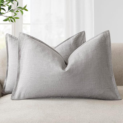 Foindtower Pack of 2, Decorative Linen Soild Throw Pillow Covers Accent Lumbar Cushion Case Farmhouse Pillowcase for Chair Couch Sofa Bedroom Living Room Home Decor 12 x 20 Inch Light Rustic Gray