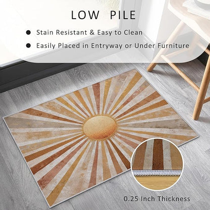 Boho Sun Rug, Large 8x12 Area Rugs Abstract Striped Bohemian Vintage Pattern for Living Room, Bedroom, Boho Sun Home Decor Accessories Indoor Carpet, Non Slip & Machine Washable