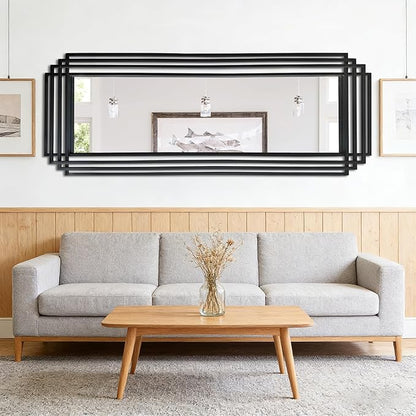 Large Geometric Wall Mirror, 67"x26" Rectangle Full Body Mirror with Metal Frame, Modern Elegant Art Deco Mirrors for Living Room Bedroom Entryway Hallway, Horizontal or Vertical Hanging
