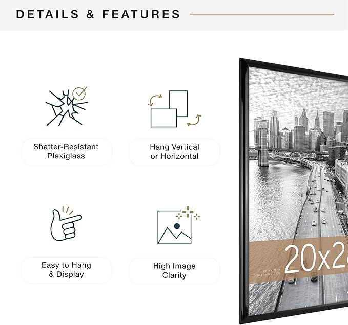 MCS Trendsetter 20x28 Poster Frame Black High-Gloss, Vertical & Horizontal Wall Hanging Large Picture Frame for Photos, Posters & Art Prints (2-Pack)
