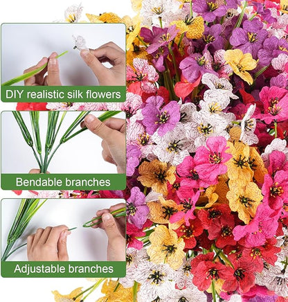 Artificial Flowers for Outdoor Faux Plants for Spring Summer Decoration, UV Resistant Realistic Silk Plastic Fake Flowers Garden Porch Patio Balcony Yard Front Home Decor, 24 Bundles