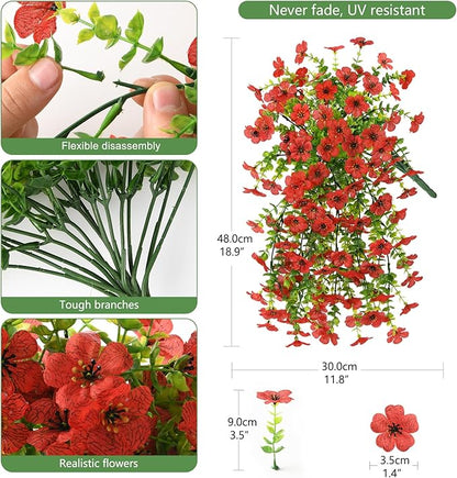 INQCMY 2Pcs Artificial Fake Hanging Flowers for Outdoors UV Resistant Artificial Plants for Spring Summer Decor Look Real Faux Flowers for Outside Home Planter Porch Patio Decor
