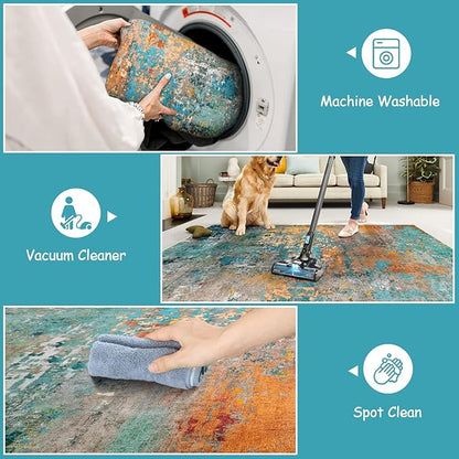 Lahome Modern Abstract Runner Rug - 2x7 Washable Hallway Rug Colorful Kitchen Carpet with Rubber Backing, Contemporary Soft Non Slip Indoor Floor Accent Mat for Bedroom Laundry Room Bathroom RV