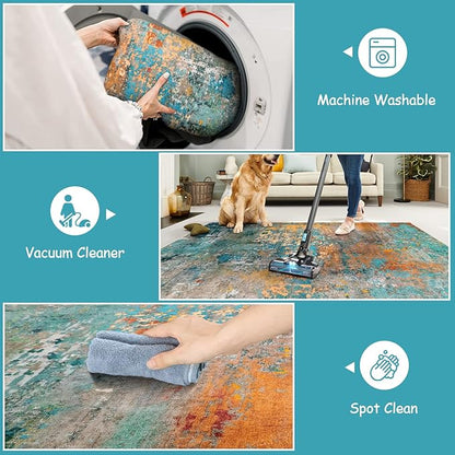Lahome Modern Abstract Round Rug 3Ft - Colorful 3x3 Circle Rug Non Slip Kitchen Rugs Washable Front Door Mat, Contemporary Indoor Throw Small Carpet for Bedroom Entryway Foyer Sink