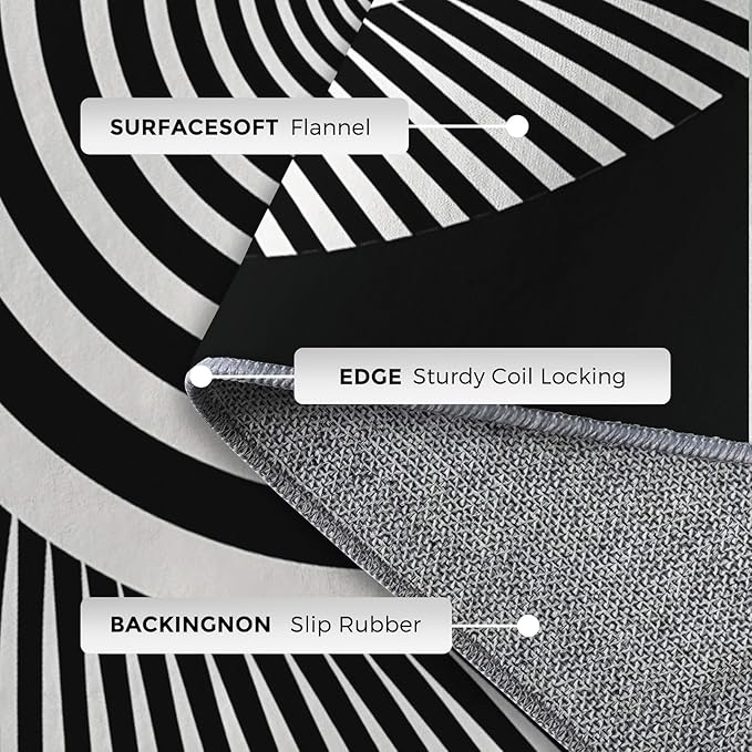 Black and White Circle Rugs for Home Decor, 3x4 ft, Abstract Op Art Area Rugs for Living Room, Soft Non Slip Washable Modern Geometric Carpet Bedroom Decorations Dt-Ghf-31