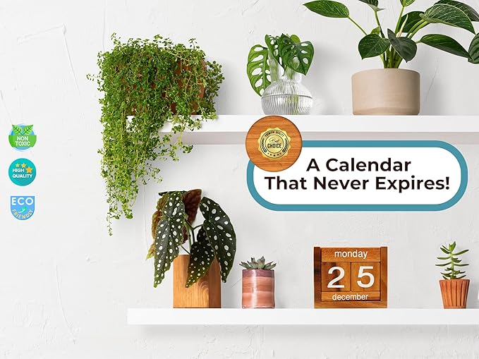 BSIRI Wooden Perpetual Calendar Desk Blocks Cute for Date Cubes Display Decor Gifts for Dad Mom Office Block Monthly Small Planner Family Birthday Wood Block Calendar for Desk