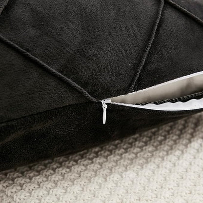 JAUXIO Diamond Pinch Pleated Crystal Velvet Pillowcases 2 Pack Solid Pintuck Throw Cushion Cover for Home Decor Hidden Zipper Closure (Black, King)