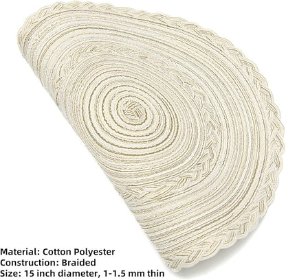 SHACOS Boho Round Placemats Set of 8 Braided Border Round Place Mats 15 inch Washable Dining Table Mats for Home Wedding Holiday Party (Ivory Bordered, 8)