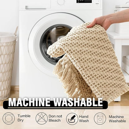H.VERSAILTEX Waffle Bath Mat Super Absorbent Boho Bath Mat Non Slip Bath Rugs for Bathroom Floor Machine Washable Dry Fast Bathroom Rugs with Tassels, 20" x 32", Sand