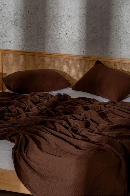 Muslin Blanket - Pure 100% Turkish Cotton Airy Soft Light Versatile Gauze Throw Blanket for Bed, Couch, Sofa (Dark Brown, California King Size (95" x 125" inch))